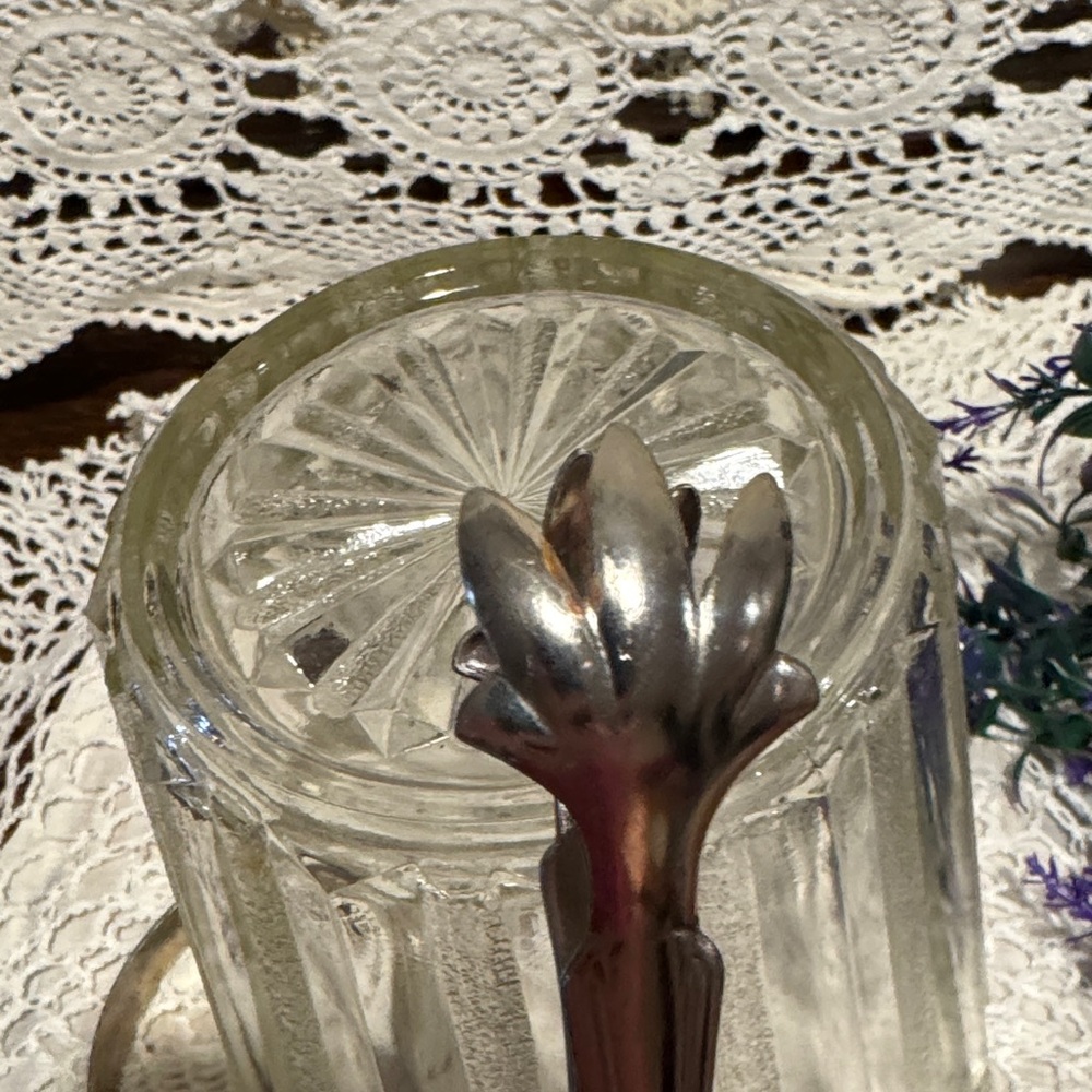 Ice Bucket with Frosted Striped Glass and has an Etched Handle and Tongs - Picture 9 of 16